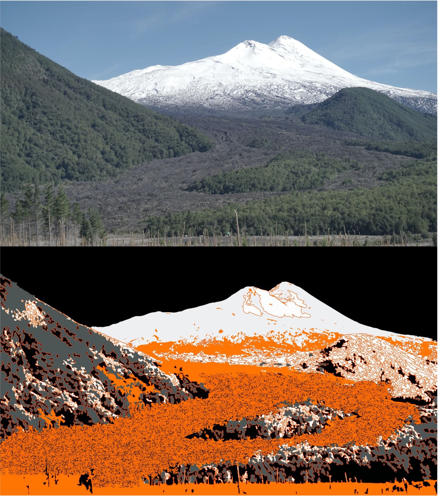 Record 1. Photograph taken on the road to the China Muerta National Reserve. The orange color represents the passage of lava in past eruptions.