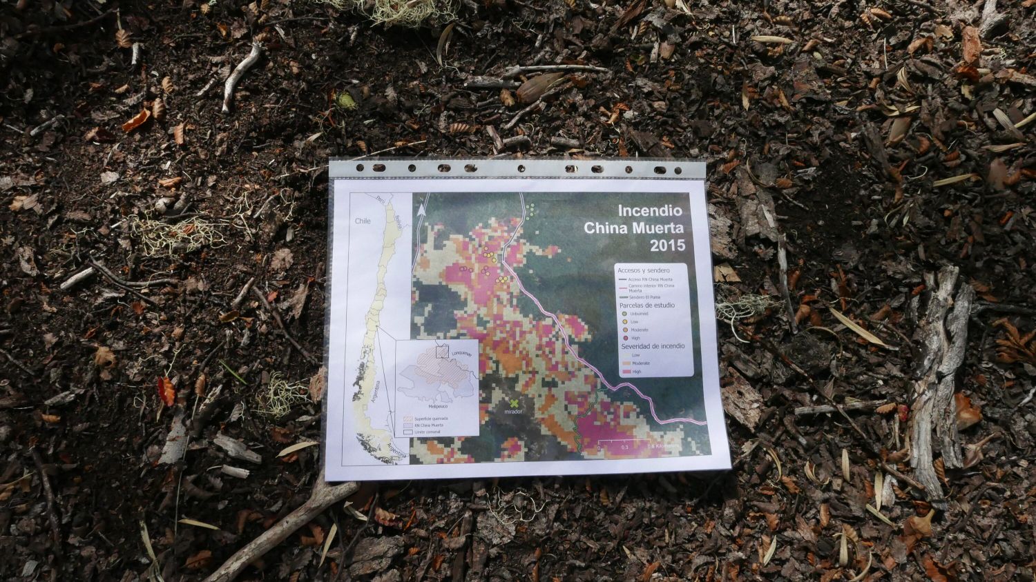 Map from Paola Arroyo Vargas showing extent of China Muerta fire in 2015. Jennifer Gabrys, 2024.