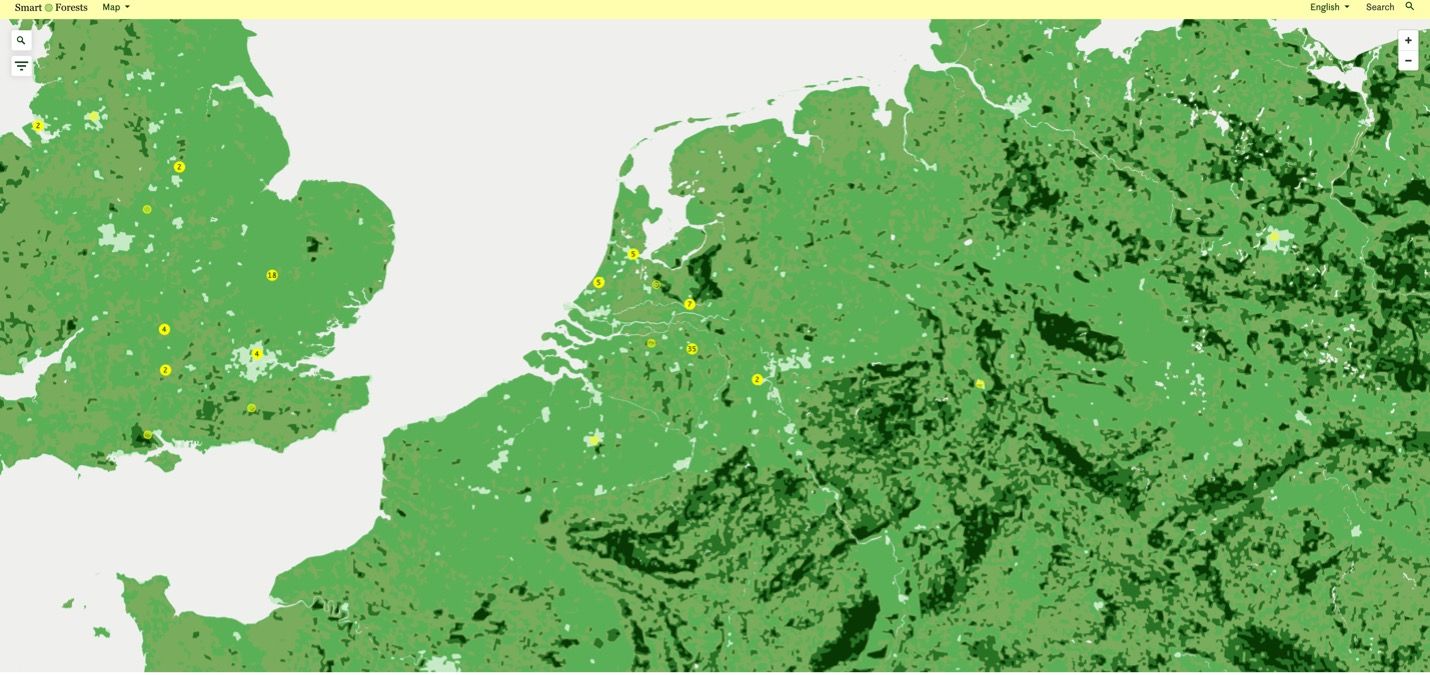 Smart Forests Atlas: Map webpage showing the Netherlands case-study materials. Smart Forests with Common Knowledge, 2024.