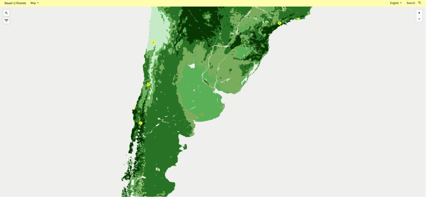 Smart Forests Atlas: Map webpage showing La Araucanía case-study area. Smart Forests with Common Knowledge, 2024.