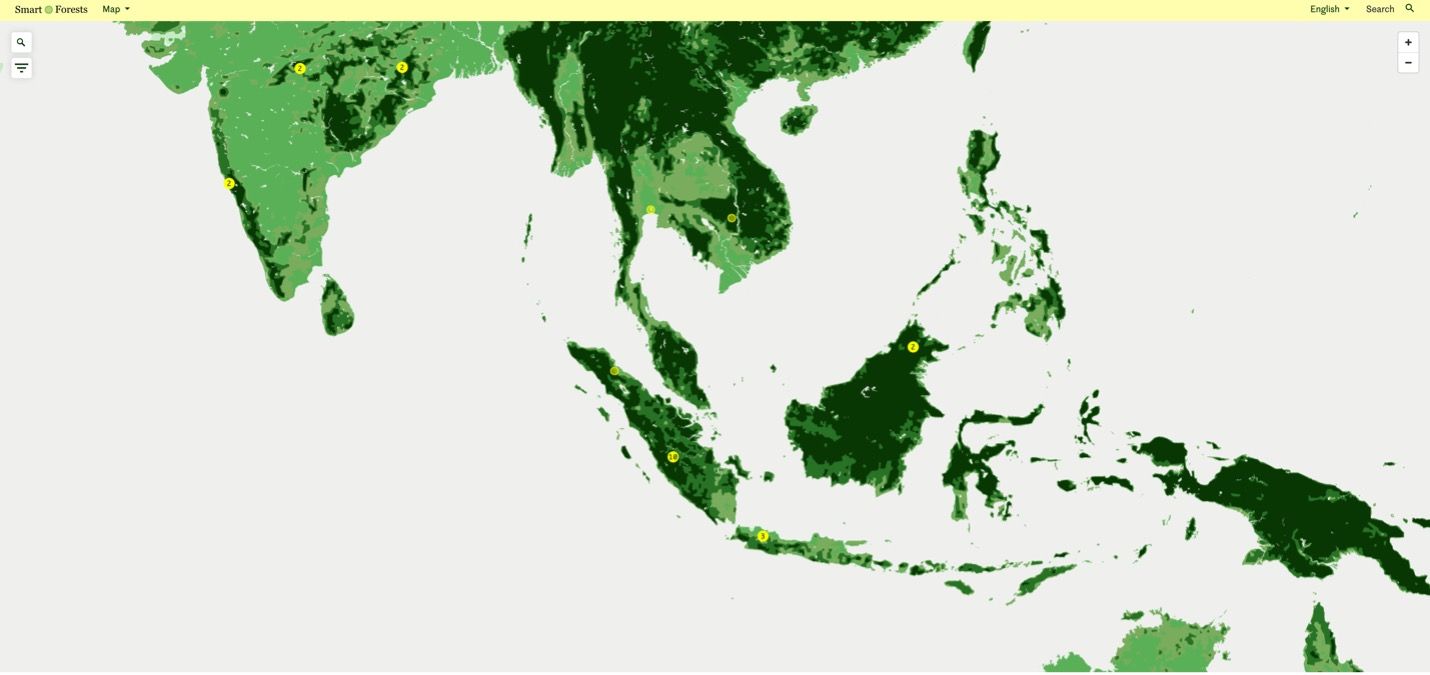 Smart Forests Atlas: Map webpage showing Indonesia case-study materials. Smart Forests with Common Knowledge, 2024.