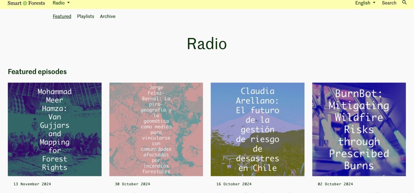 Smart Forests Atlas: Radio webpage screenshot. Smart Forests with Common Knowledge, 2025.