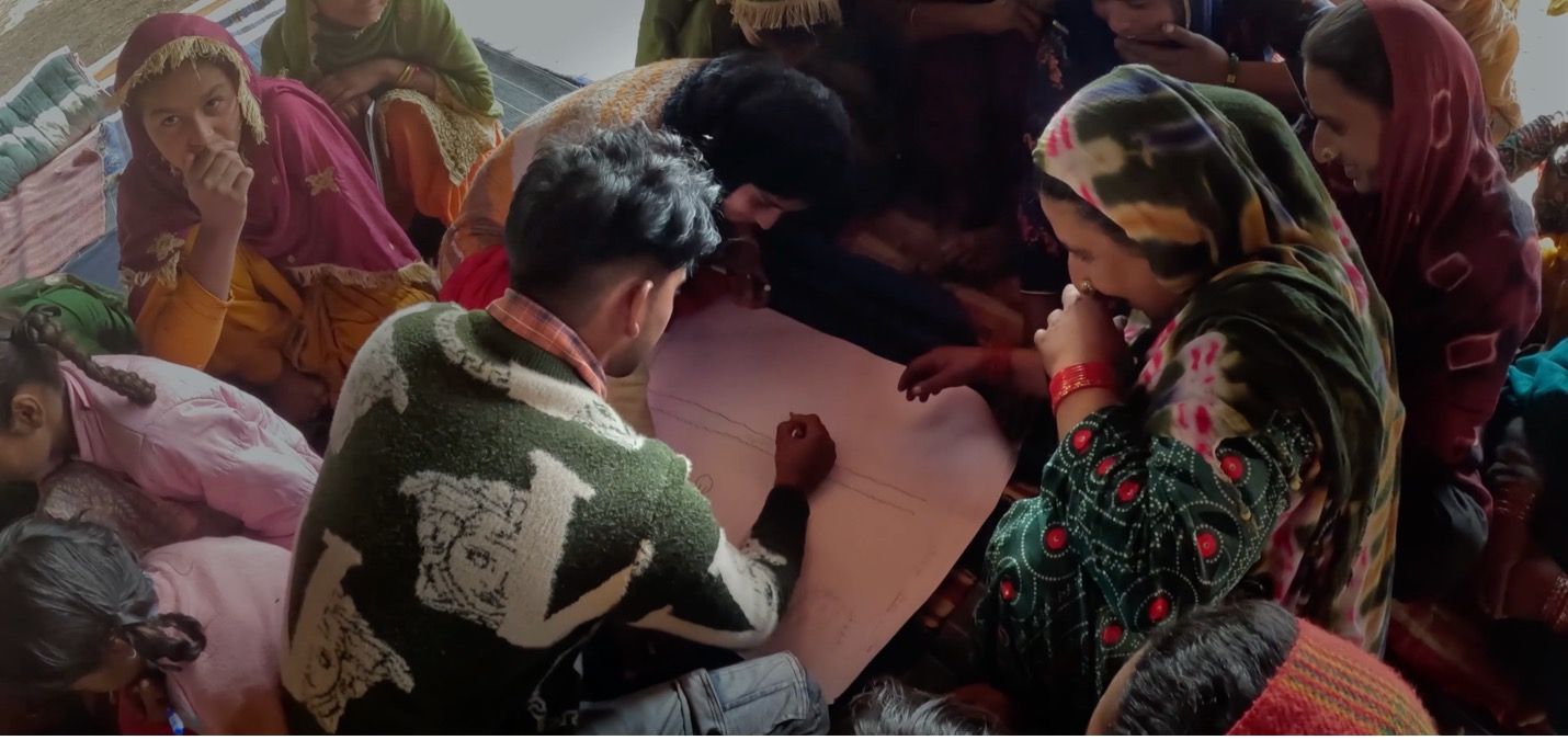 Smart Forests film showing Van Gujjar community members engaged in participatory mapping of forest areas. Uttarakhand, India. Mind the Film with Smart Forests, 2025.